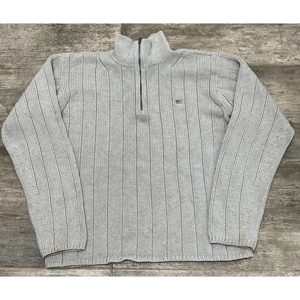 Polo Jeans Co 1/4 Zip Sweater Mens Size L Large Gray Long Sleeve Pullover